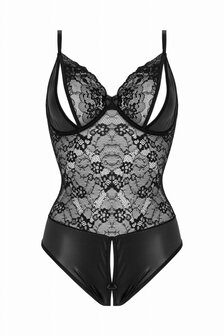 Open kruis Wetlookbody Vesper - zwart