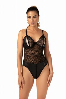 Open kruis Wetlookbody Vesper - zwart