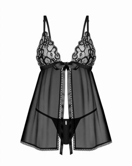 Obsessive - Blomentis Babydoll en String - Zwart