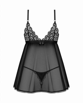 Obsessive - Blomentis Babydoll en String - Zwart