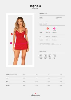 Obsessive - Ingridia Chemise en String - Rood