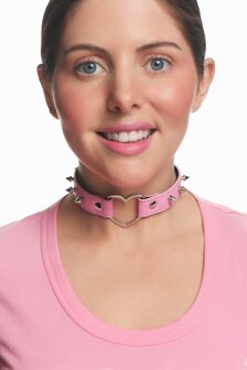 XR Brands - Spiked Heart Choker - Roze