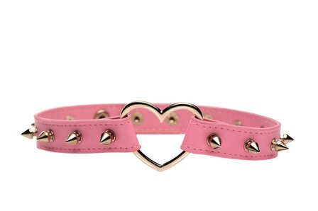 XR Brands - Spiked Heart Choker - Roze