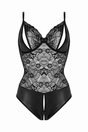 Open kruis Wetlookbody Vesper - zwart