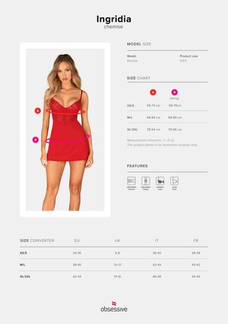 Obsessive - Ingridia Chemise en String - Rood