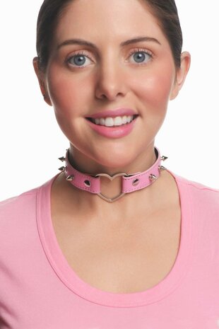 XR Brands - Spiked Heart Choker - Roze